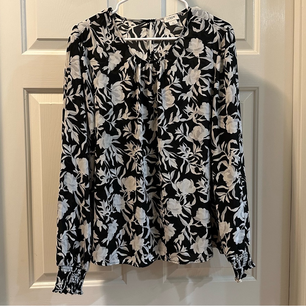 J.Crew Black and White Floral Blouse